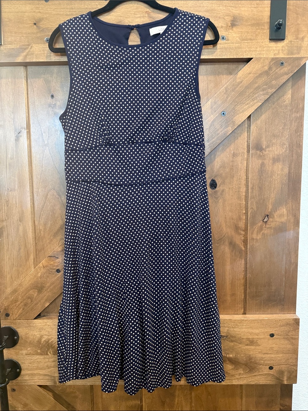 Loft Navy Blue Polka Dot Sleeveless Fit & Flare Dress Size Large